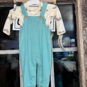 New Cat & Jack Teal newborn Overalls with Cream onesie
